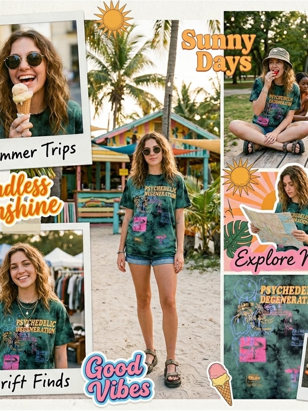 Tie-Dye 'Psychedelic Degeneration' Graphic Tee-Women med - Men Small A++
